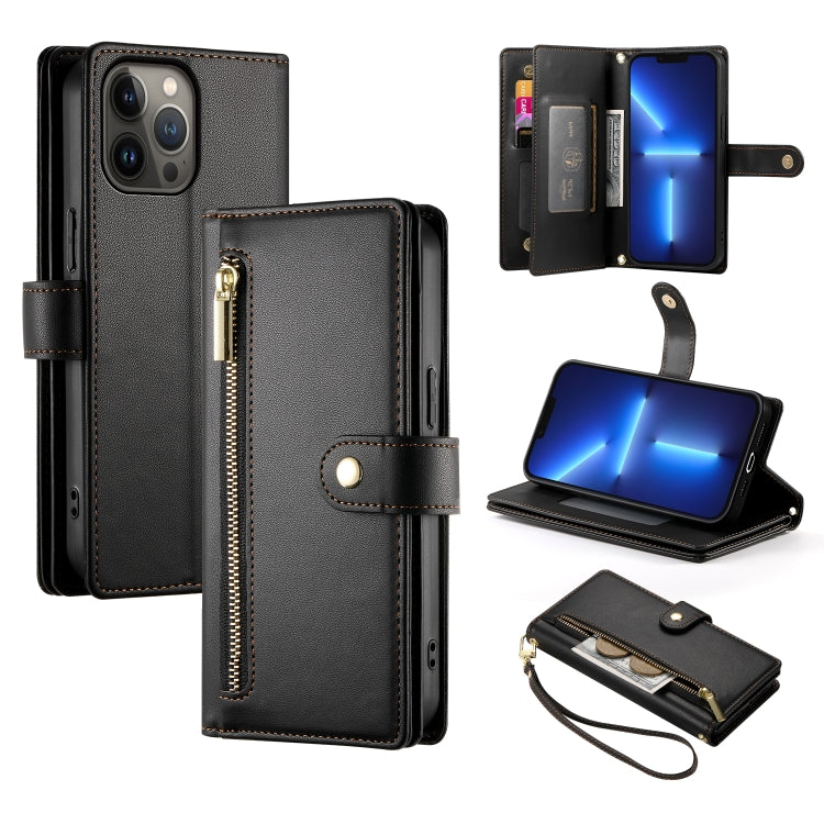 Nine Card-slot Zipper Wallet Bag Leather Phone Case, For iPhone 14 Pro Max, For iPhone 13 Pro Max, For iPhone 13 Pro, For iPhone 13