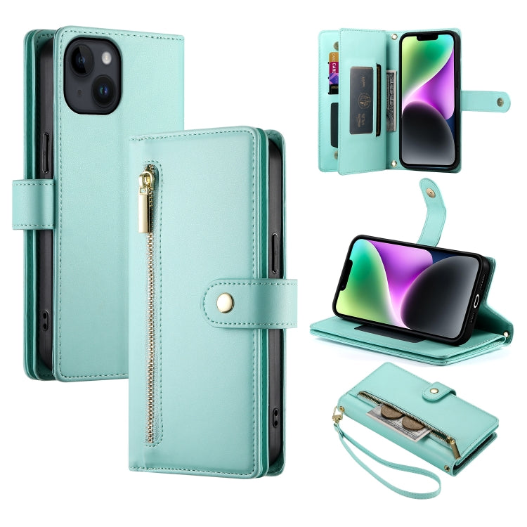 Nine Card-slot Zipper Wallet Bag Leather Phone Case, For iPhone 15, For iPhone 14 Plus, For iPhone 14, For iPhone 14 Pro