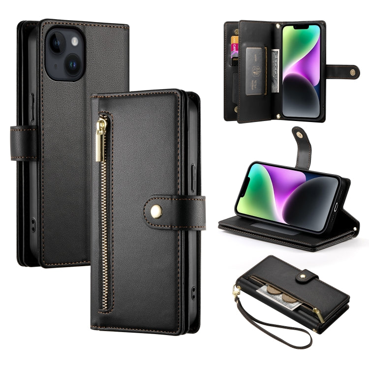 Nine Card-slot Zipper Wallet Bag Leather Phone Case, For iPhone 15, For iPhone 14 Plus, For iPhone 14, For iPhone 14 Pro
