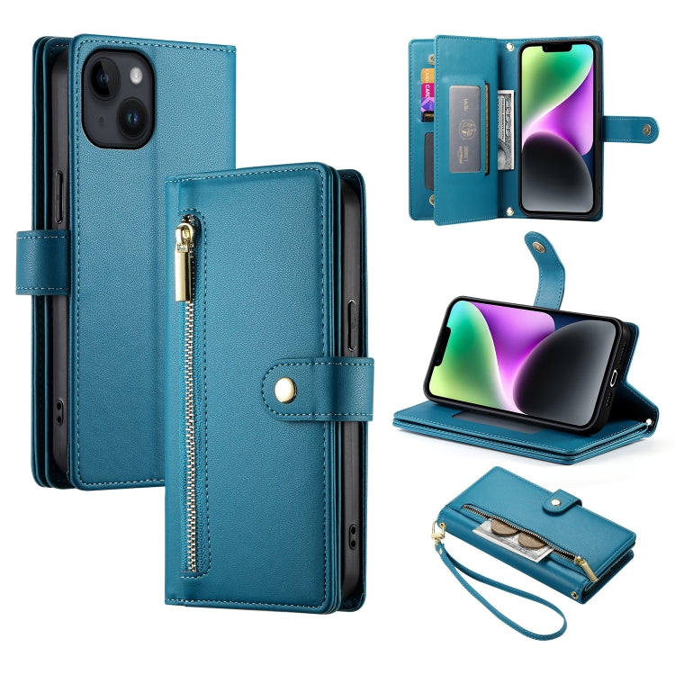 Nine Card-slot Zipper Wallet Bag Leather Phone Case, For iPhone 15, For iPhone 14 Plus, For iPhone 14, For iPhone 14 Pro