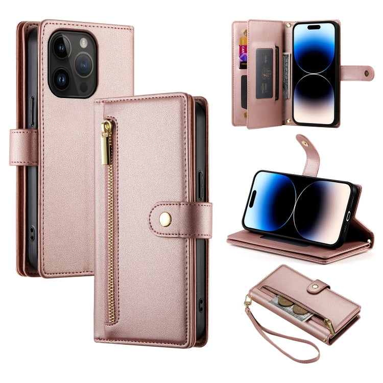 Nine Card-slot Zipper Wallet Bag Leather Phone Case, For iPhone 15, For iPhone 14 Plus, For iPhone 14, For iPhone 14 Pro