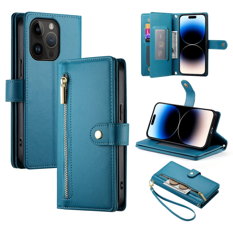 Nine Card-slot Zipper Wallet Bag Leather Phone Case, For iPhone 15, For iPhone 14 Plus, For iPhone 14, For iPhone 14 Pro