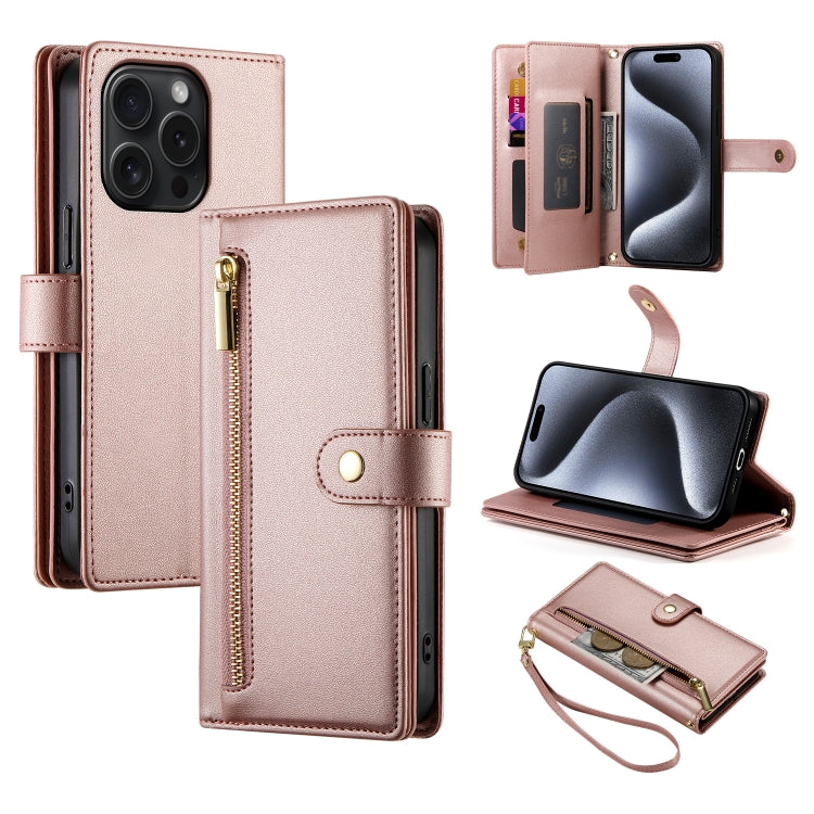 Nine Card-slot Zipper Wallet Bag Leather Phone Case, For iPhone 16, For iPhone 15 Pro Max, For iPhone 15 Pro, For iPhone 15 Plus