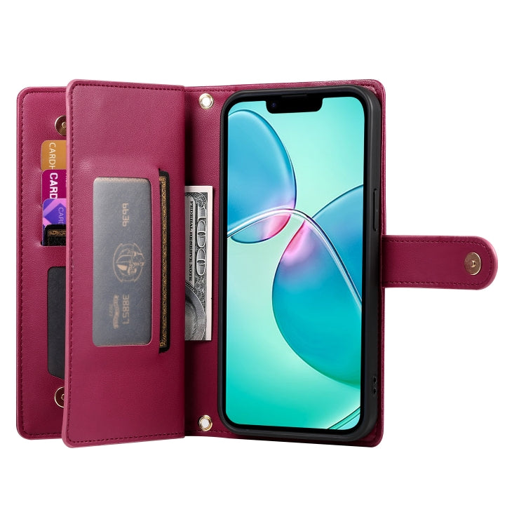 Nine Card-slot Zipper Wallet Bag Leather Phone Case, For iPhone 16e, For iPhone 16 Pro Max, For iPhone 16 Pro, For iPhone 16 Plus