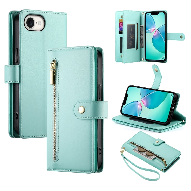 Nine Card-slot Zipper Wallet Bag Leather Phone Case, For iPhone 16e, For iPhone 16 Pro Max, For iPhone 16 Pro, For iPhone 16 Plus