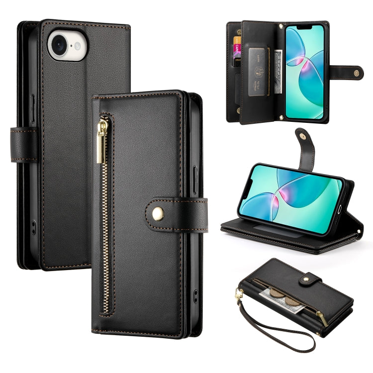 Nine Card-slot Zipper Wallet Bag Leather Phone Case, For iPhone 16e, For iPhone 16 Pro Max, For iPhone 16 Pro, For iPhone 16 Plus