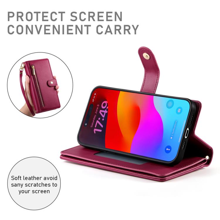 Nine Card-slot Zipper Wallet Bag Leather Phone Case, For iPhone 17 Pro Max, For iPhone 17 Pro, For iPhone 17, For iPhone 17 Air