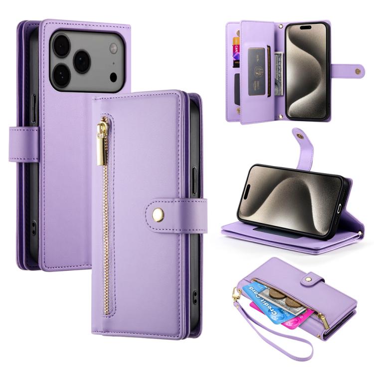 Nine Card-slot Zipper Wallet Bag Leather Phone Case, For iPhone 17 Pro Max, For iPhone 17 Pro, For iPhone 17, For iPhone 17 Air