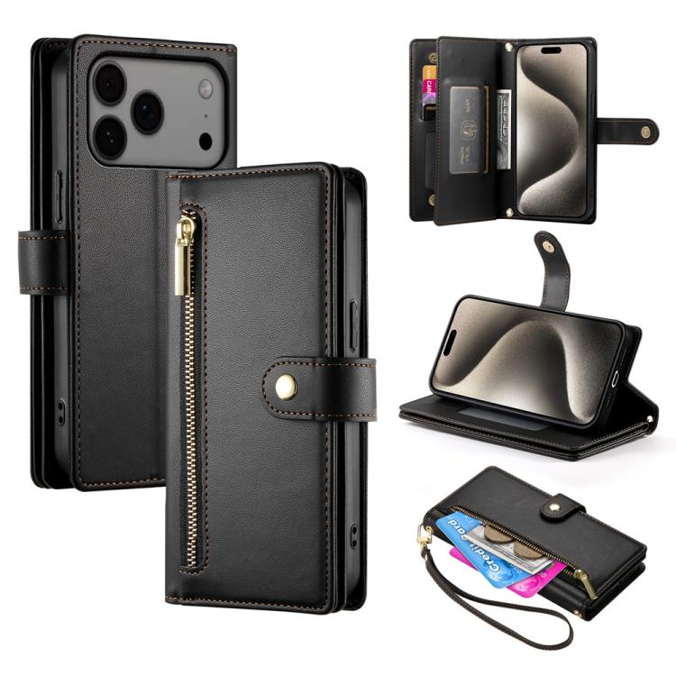 Nine Card-slot Zipper Wallet Bag Leather Phone Case, For iPhone 17 Pro Max, For iPhone 17 Pro, For iPhone 17, For iPhone 17 Air