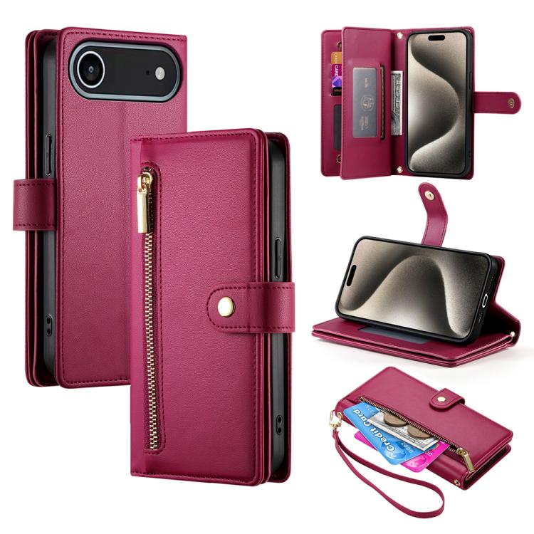 Nine Card-slot Zipper Wallet Bag Leather Phone Case, For iPhone 17 Pro Max, For iPhone 17 Pro, For iPhone 17, For iPhone 17 Air