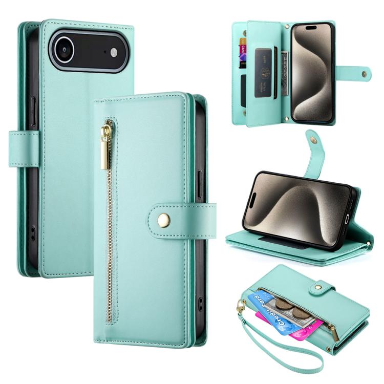 Nine Card-slot Zipper Wallet Bag Leather Phone Case, For iPhone 17 Pro Max, For iPhone 17 Pro, For iPhone 17, For iPhone 17 Air