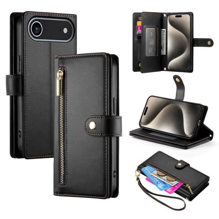 Nine Card-slot Zipper Wallet Bag Leather Phone Case, For iPhone 17 Pro Max, For iPhone 17 Pro, For iPhone 17, For iPhone 17 Air