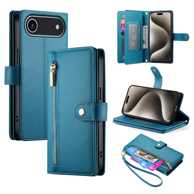 Nine Card-slot Zipper Wallet Bag Leather Phone Case, For iPhone 17 Pro Max, For iPhone 17 Pro, For iPhone 17, For iPhone 17 Air