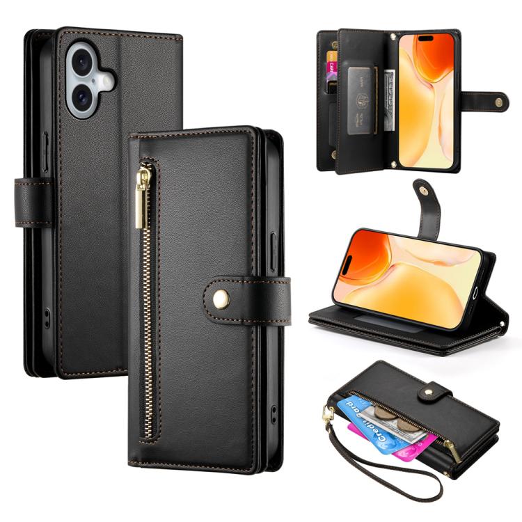 Nine Card-slot Zipper Wallet Bag Leather Phone Case, For iPhone 17 Pro Max, For iPhone 17 Pro, For iPhone 17, For iPhone 17 Air