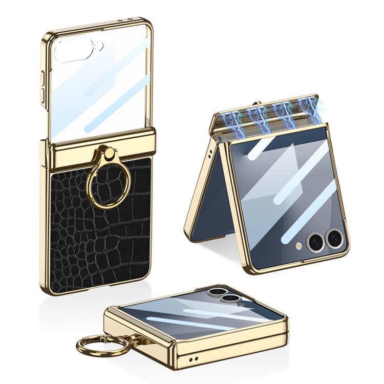 GKK Integrated Electroplated Crocodile Texture Leather Phone Case with Ring