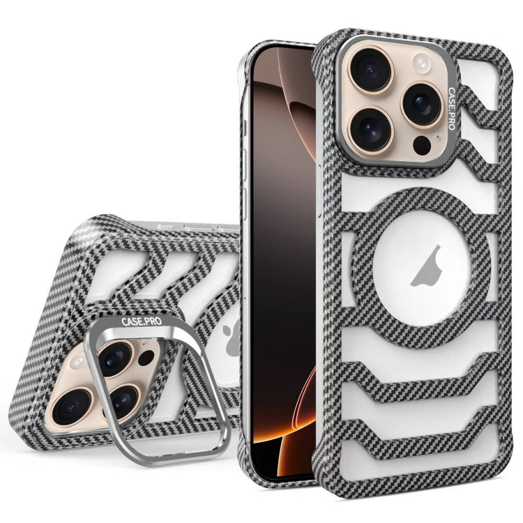 Borderless Carbon Fiber Lens Protection Bracket MagSafe Phone Case, For iPhone 16 Pro Max, For iPhone 16 Pro, For iPhone 16 Plus, For iPhone 16