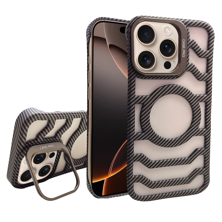 Borderless Carbon Fiber Lens Protection Bracket MagSafe Phone Case, For iPhone 16 Pro Max, For iPhone 16 Pro, For iPhone 16 Plus, For iPhone 16