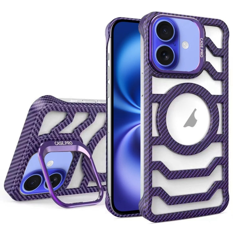 Borderless Carbon Fiber Lens Protection Bracket MagSafe Phone Case, For iPhone 16 Pro Max, For iPhone 16 Pro, For iPhone 16 Plus, For iPhone 16