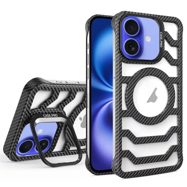 Borderless Carbon Fiber Lens Protection Bracket MagSafe Phone Case, For iPhone 16 Pro Max, For iPhone 16 Pro, For iPhone 16 Plus, For iPhone 16