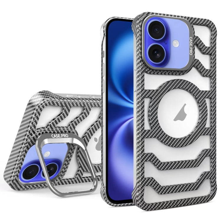 Borderless Carbon Fiber Lens Protection Bracket MagSafe Phone Case, For iPhone 16 Pro Max, For iPhone 16 Pro, For iPhone 16 Plus, For iPhone 16