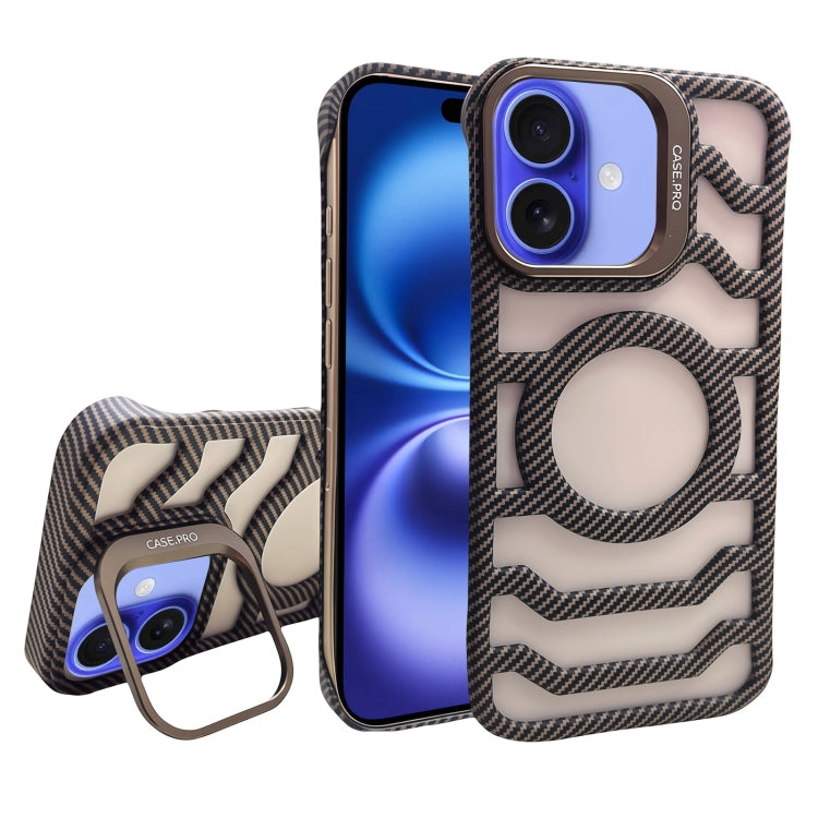 Borderless Carbon Fiber Lens Protection Bracket MagSafe Phone Case, For iPhone 16 Pro Max, For iPhone 16 Pro, For iPhone 16 Plus, For iPhone 16