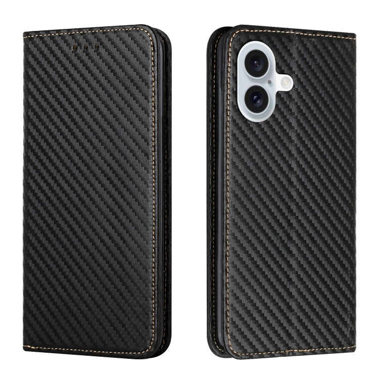 Carbon Fiber Texture Magnetic Flip Leather Phone Case, For iPhone 16