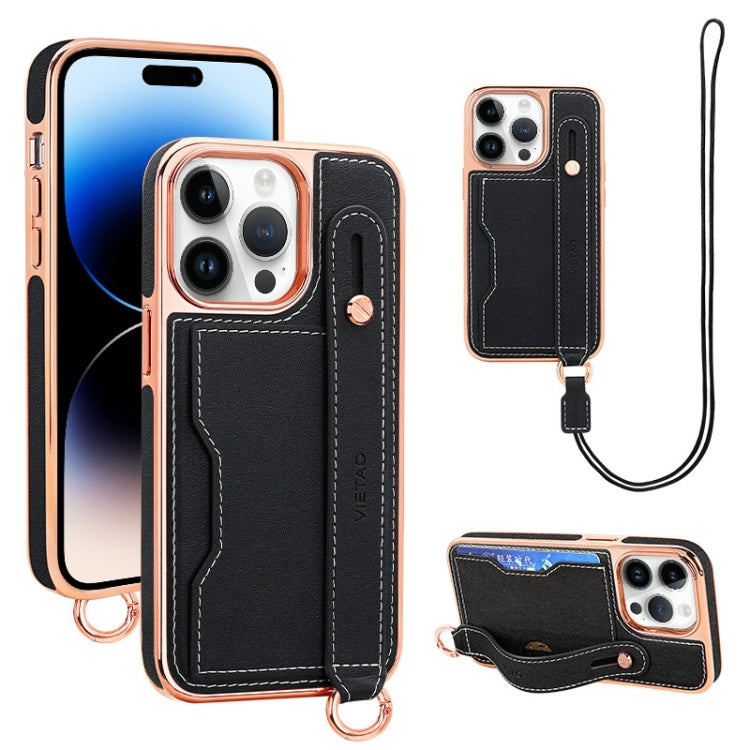VIETAO Card Slot Wristband Phone Case with Lanyard, For iPhone 14 Plus, For iPhone 14, For iPhone 14 Pro, For iPhone 14 Pro Max