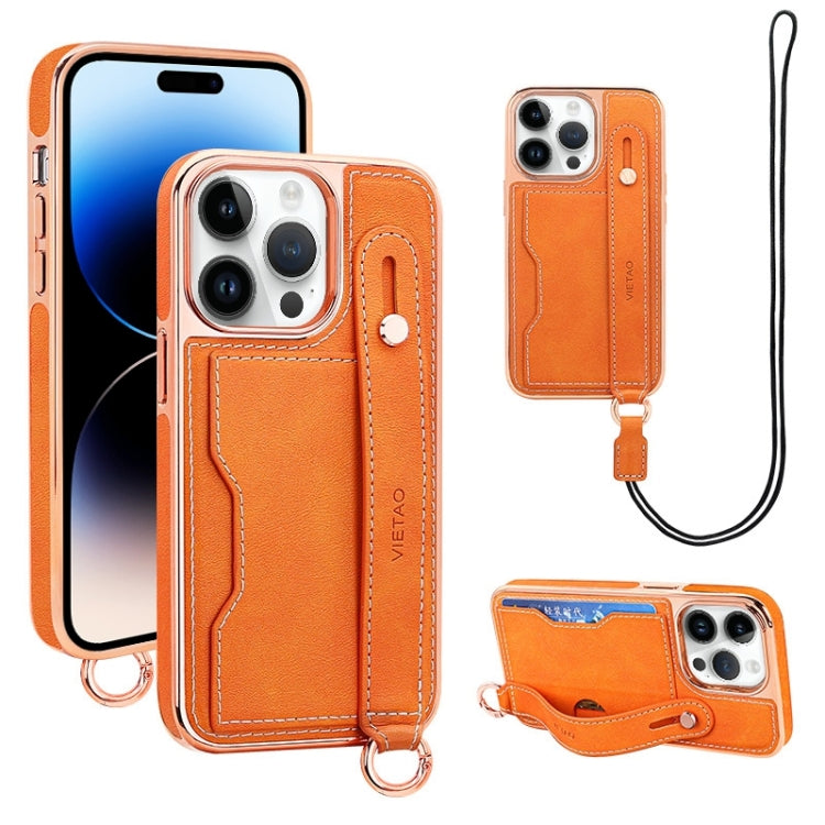 VIETAO Card Slot Wristband Phone Case with Lanyard, For iPhone 14 Plus, For iPhone 14, For iPhone 14 Pro, For iPhone 14 Pro Max