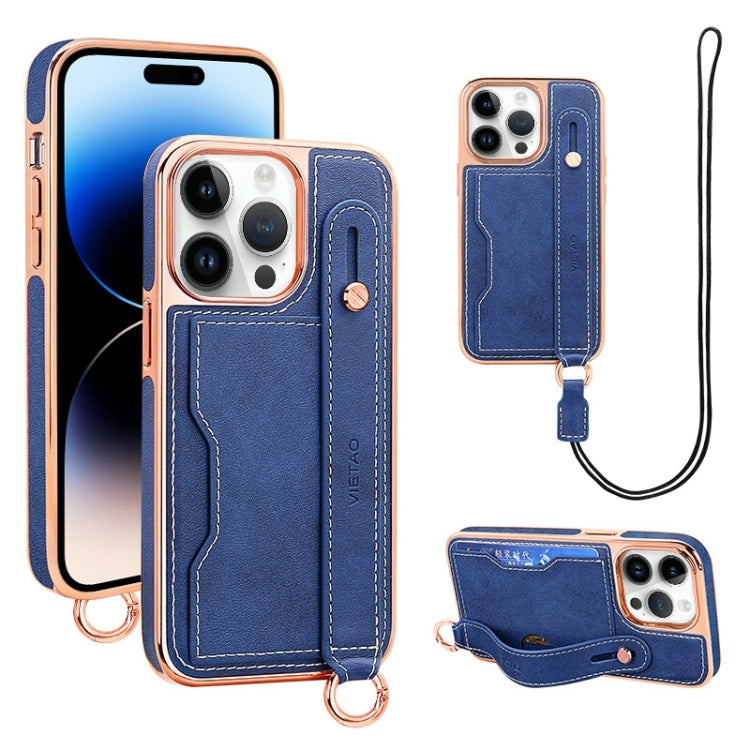 VIETAO Card Slot Wristband Phone Case with Lanyard, For iPhone 14 Plus, For iPhone 14, For iPhone 14 Pro, For iPhone 14 Pro Max