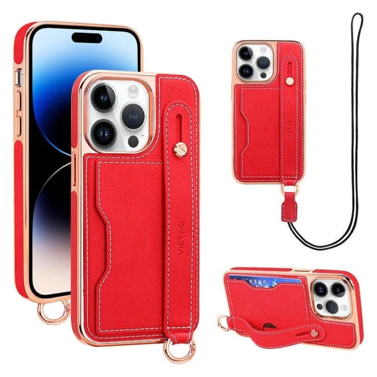 VIETAO Card Slot Wristband Phone Case with Lanyard, For iPhone 14 Plus, For iPhone 14, For iPhone 14 Pro, For iPhone 14 Pro Max