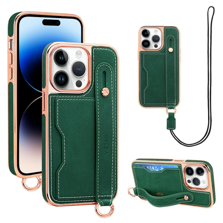 VIETAO Card Slot Wristband Phone Case with Lanyard, For iPhone 14 Plus, For iPhone 14, For iPhone 14 Pro, For iPhone 14 Pro Max