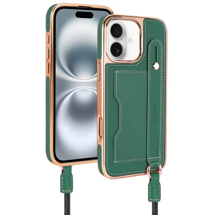 VIETAO Card Slot Wristband Phone Case with Lanyard, For iPhone 16 Pro Max, For iPhone 16 Pro, For iPhone 16 Plus, For iPhone 16