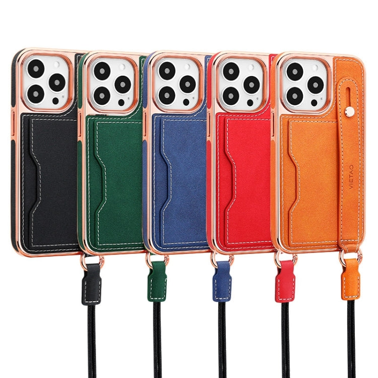 VIETAO Card Slot Wristband Phone Case with Lanyard, For iPhone 14 Plus, For iPhone 14, For iPhone 14 Pro, For iPhone 14 Pro Max