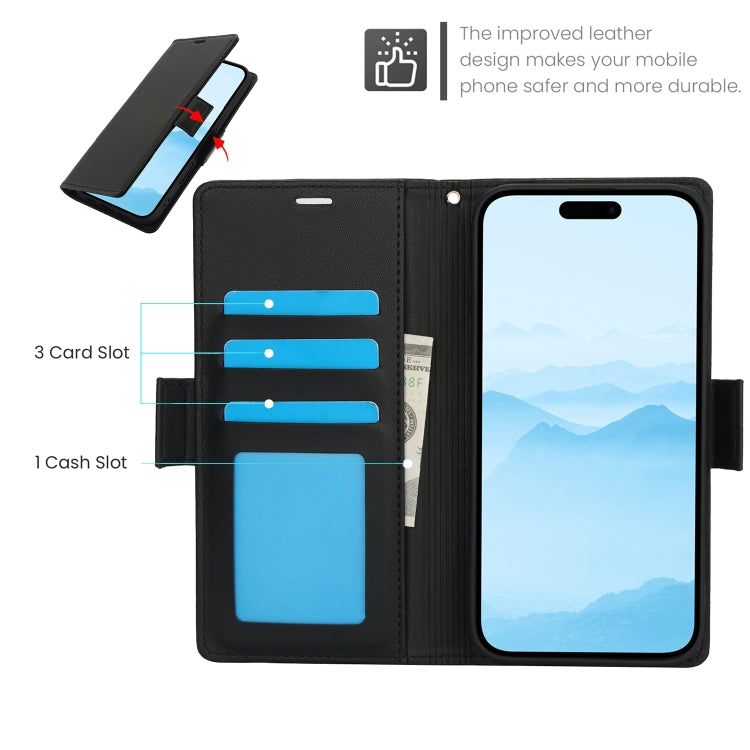 Side Buckle RFID Anti-theft Leather Phone Case, For iPhone 16 Plus, For iPhone 16, For iPhone 15 Pro Max