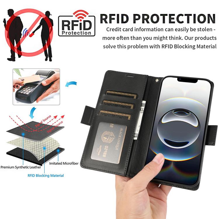 Side Buckle RFID Anti-theft Leather Phone Case, For iPhone 16e, For iPhone 16 Pro Max, For iPhone 16 Pro