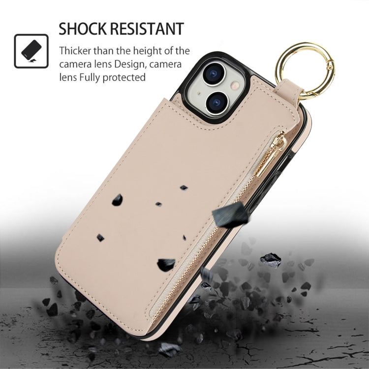RFlD Anti-theft Double Buckle Ring Zipper Card Phone Case, For iPhone 15 Plus, For iPhone 15, For iPhone 14 Plus