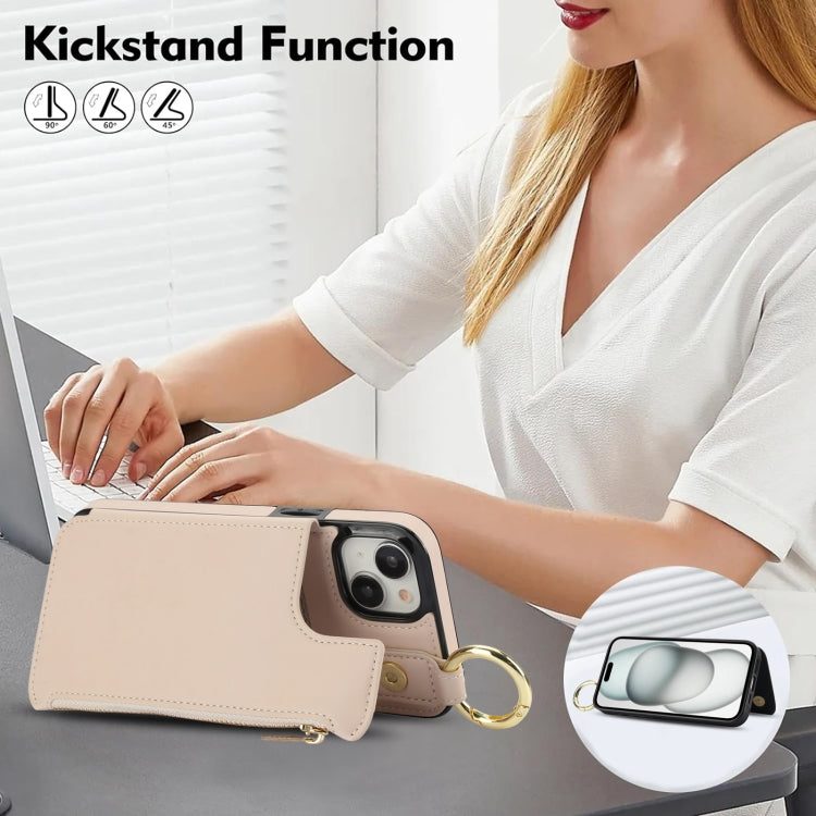 RFlD Anti-theft Double Buckle Ring Zipper Card Phone Case, For iPhone 15 Plus, For iPhone 15, For iPhone 14 Plus