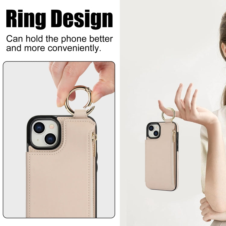 RFlD Anti-theft Double Buckle Ring Zipper Card Phone Case, For iPhone 15 Plus, For iPhone 15, For iPhone 14 Plus