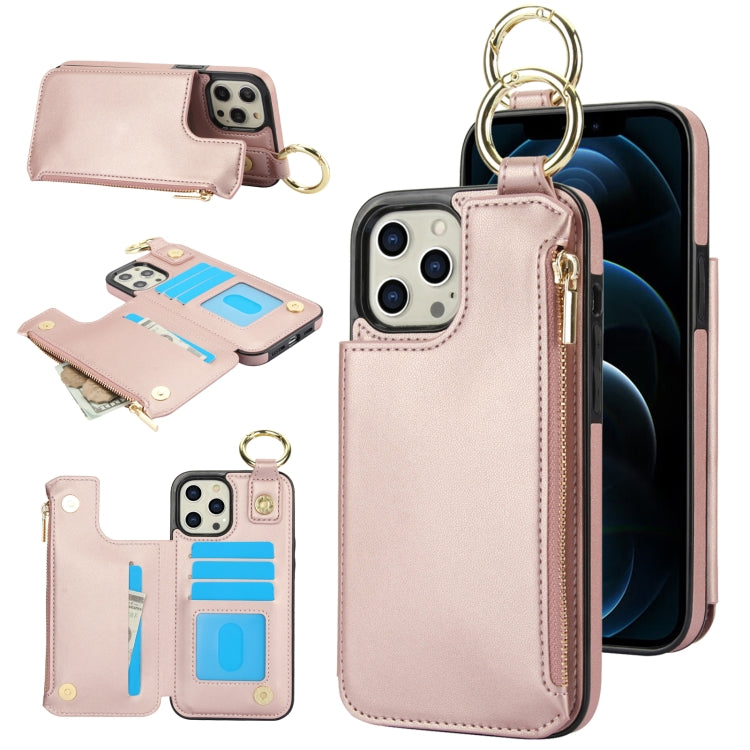 RFlD Anti-theft Double Buckle Ring Zipper Card Phone Case, For iPhone 13 mini, For iPhone 12, For iPhone 12 Pro Max