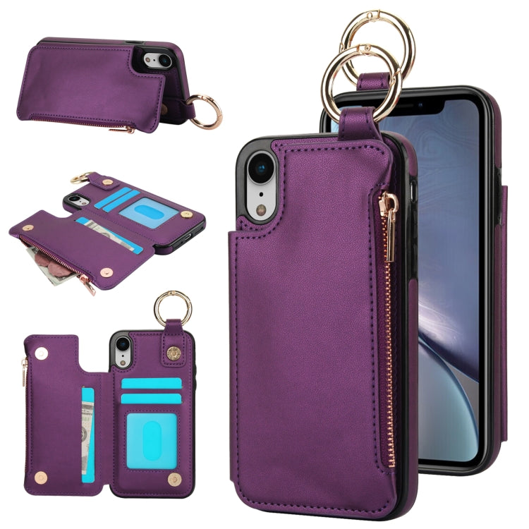 RFlD Anti-theft Double Buckle Ring Zipper Card Phone Case, For iPhone XR, For iPhone XS Max, For iPhone 8 Plus / 7 Plus