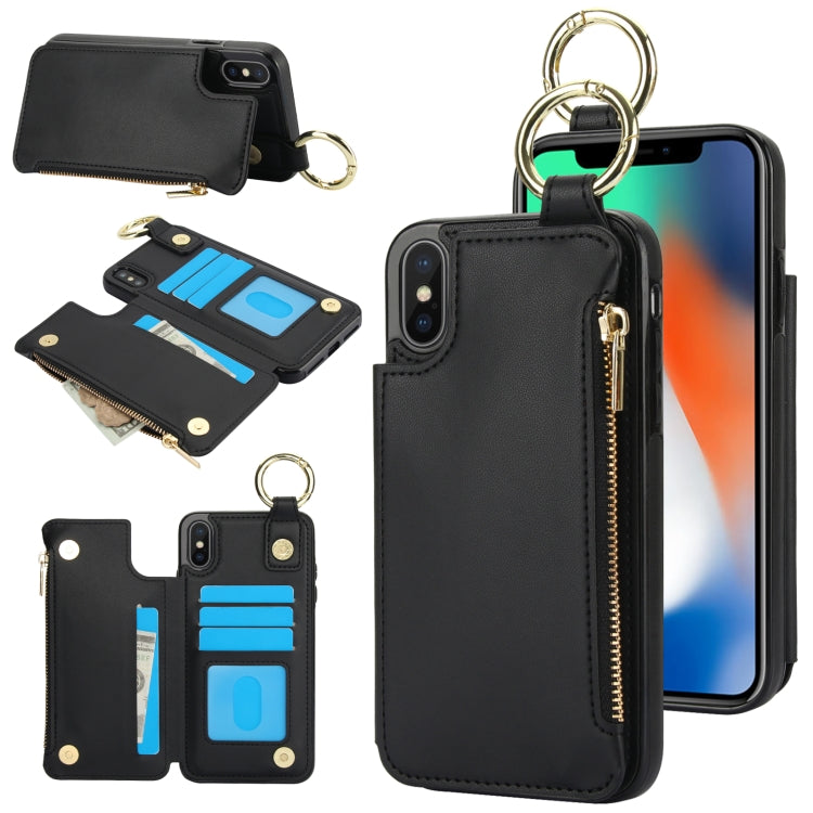 RFlD Anti-theft Double Buckle Ring Zipper Card Phone Case, For iPhone XR, For iPhone XS Max, For iPhone 8 Plus / 7 Plus