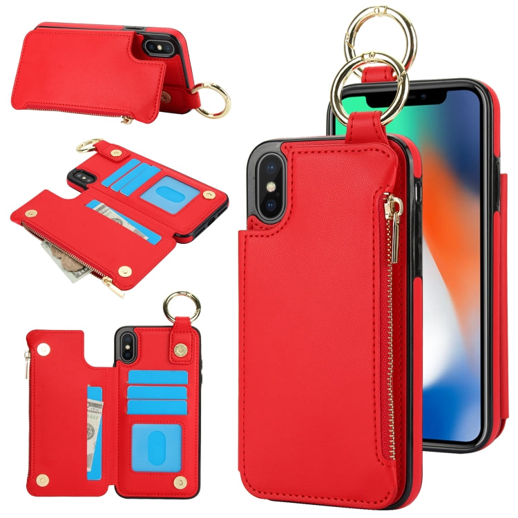 RFlD Anti-theft Double Buckle Ring Zipper Card Phone Case, For iPhone XR, For iPhone XS Max, For iPhone 8 Plus / 7 Plus