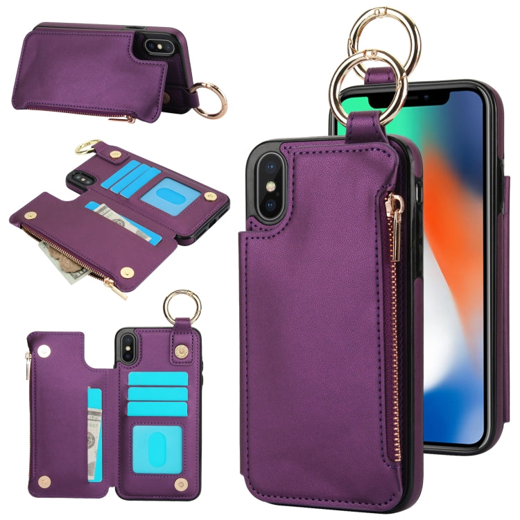 RFlD Anti-theft Double Buckle Ring Zipper Card Phone Case, For iPhone XR, For iPhone XS Max, For iPhone 8 Plus / 7 Plus