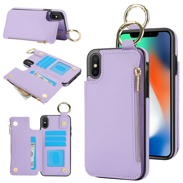 RFlD Anti-theft Double Buckle Ring Zipper Card Phone Case, For iPhone XR, For iPhone XS Max, For iPhone 8 Plus / 7 Plus