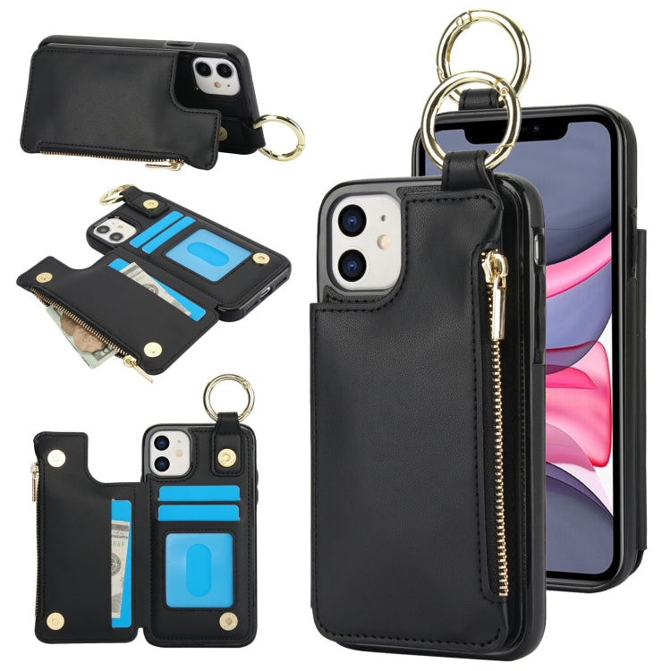 RFlD Anti-theft Double Buckle Ring Zipper Card Phone Case, For iPhone 13 mini, For iPhone 12, For iPhone 12 Pro Max