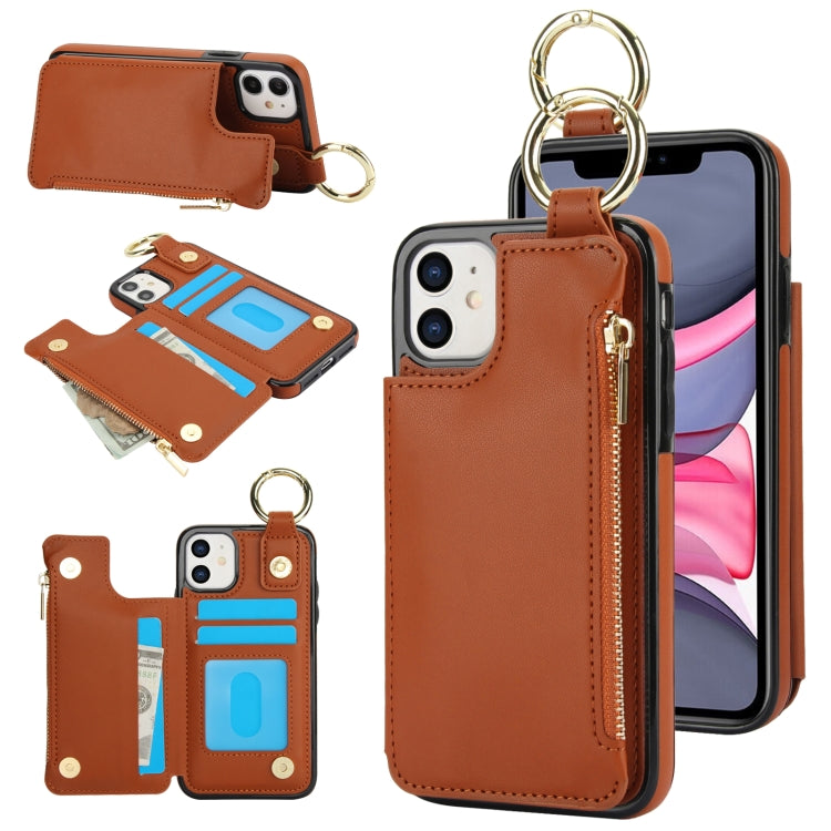 RFlD Anti-theft Double Buckle Ring Zipper Card Phone Case, For iPhone 13 mini, For iPhone 12, For iPhone 12 Pro Max