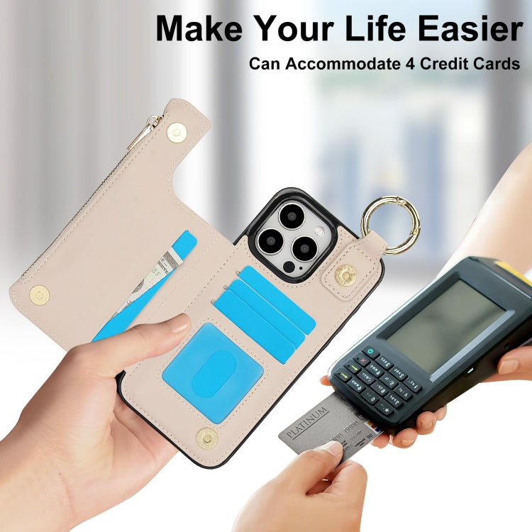 RFlD Anti-theft Double Buckle Ring Zipper Card Phone Case, For iPhone 16 Pro Max, For iPhone 16 Pro, For iPhone 16 Plus