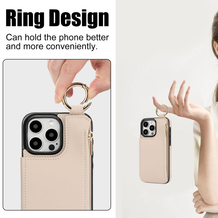 RFlD Anti-theft Double Buckle Ring Zipper Card Phone Case, For iPhone 16 Pro Max, For iPhone 16 Pro, For iPhone 16 Plus