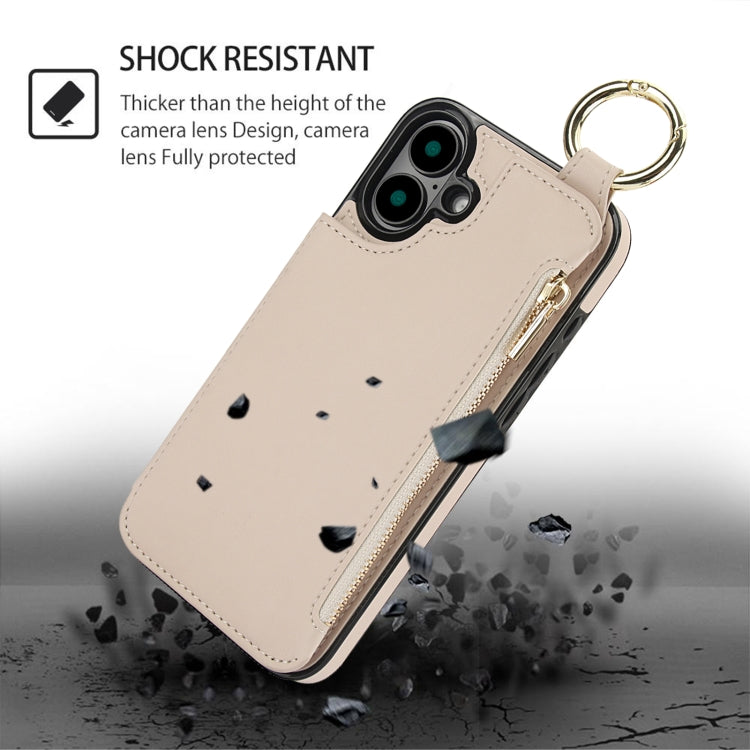 RFlD Anti-theft Double Buckle Ring Zipper Card Phone Case, For iPhone 16, For iPhone 15 Pro Max, For iPhone 15 Pro