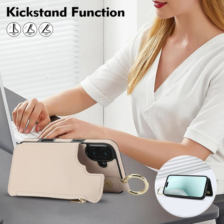 RFlD Anti-theft Double Buckle Ring Zipper Card Phone Case, For iPhone 16, For iPhone 15 Pro Max, For iPhone 15 Pro
